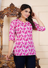 Pink Cotton Straight Printed Short Kurta