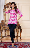 Pink Cotton Straight Printed Short Kurta