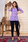 Purple Cotton Straight Printed Short Kurta