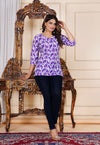 Purple Cotton Straight Printed Short Kurta