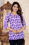 Purple Cotton Straight Printed Short Kurta