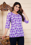 Purple Cotton Straight Printed Short Kurta