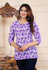 Purple Cotton Straight Printed Short Kurta