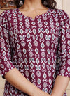 Maroon Cotton Straight Printed Short Kurta