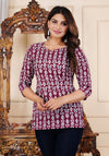 Maroon Cotton Straight Printed Short Kurta