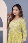 Women Floral Printed Rayon Yellow Anarkali Kurta Pent Set