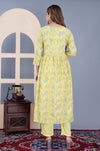 Women Floral Printed Rayon Yellow Anarkali Kurta Pent Set