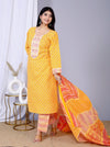 Vibrant Yellow Leheriya Suit Set with Pants and Dupatta