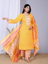 Vibrant Yellow Leheriya Suit Set with Pants and Dupatta