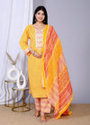 Vibrant Yellow Leheriya Suit Set with Pants and Dupatta